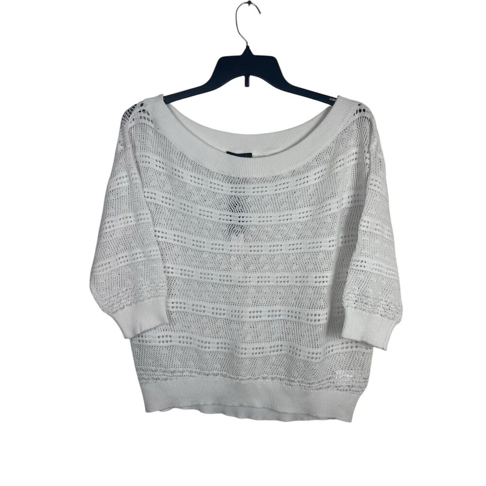 Express Open Knit Sweater M Ivory Sheer Lightweight Short Sleeve Beach Y2K NWT